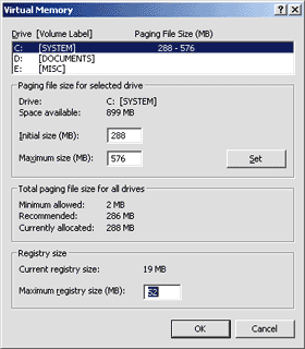 Figure 1 Registry Size Information